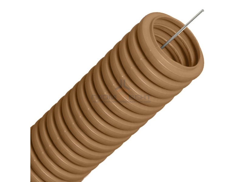 Труба гофрированная ПВХ д16 под дерево (бук) с протяжкой (бухта 25м)